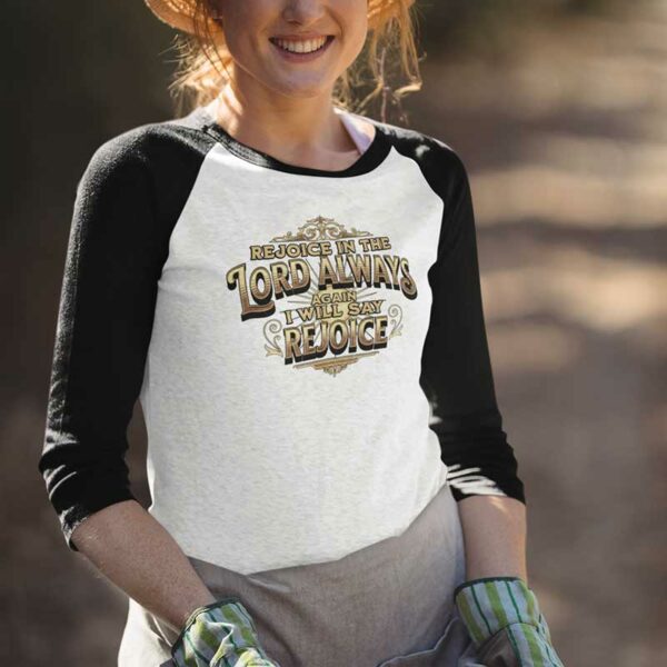 Philippians 4:4 Baseball Tee - Image 3